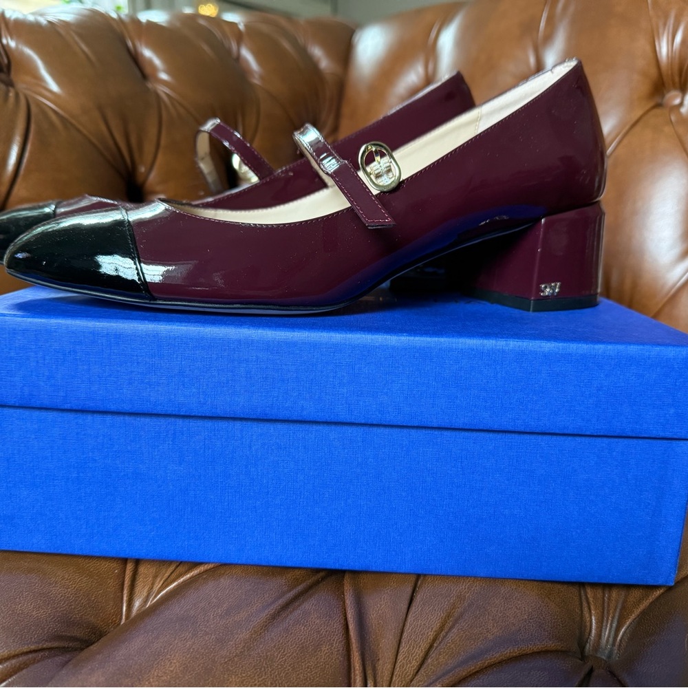 Stuart Weitzman Burgundy and Black Patent Mary Jane Pump